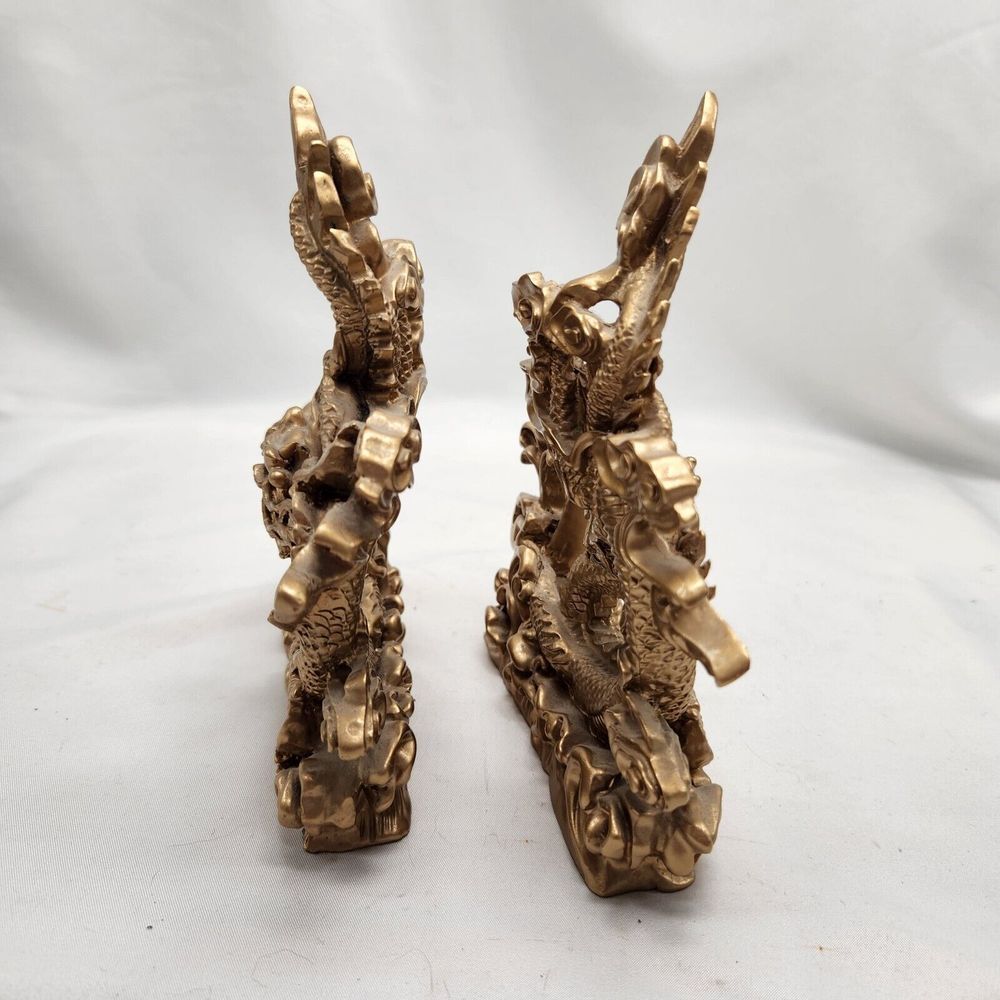 Pair of Feng Shui Chinese Dragon Statues Fgurines Decorations - Picture 10 of 13